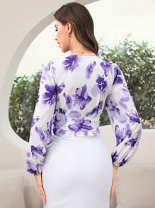 Modelyn Áo dài ngày lễ có cổ chữ V in hoa dành cho nữ - Nhiều màu - Xem 3