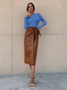 SHEIN Cottnline Solid Mock Neck Jumper - Blue - View 6