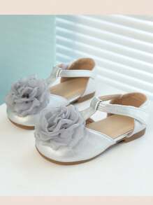 Children's Soft Non-Slip Korean Style Princess Flower Flat Shoes - Silver - View 2