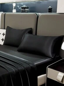 1 pieza Funda de almohada tipo sobre de satén de seda negra de primera calidad sin relleno, suave, transpirable y sin arrugas, mejor para el cabello, la piel y el sueño, para dormitorio, ropa de cama para regreso a clases - Negro - Ver 2