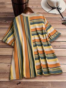 Rusticease Plus Size Women's Yellow Striped Shirt, Summer - Yellow - View 2