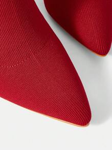 CUCCOO BASICS 尖头弹力粗跟高跟一脚蹬针织女靴圣诞节秋季新年假期 - 紅色 - 查看 8