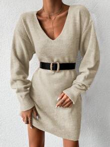 EURMUSE Drop Shoulder Sweater Dress Without Belt