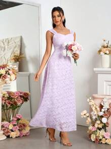 SHEIN Belle Solid Color Elegant Bridesmaid Dress With Thick Shoulder Straps, Sleeveless And Summer Style - Mauve Purple - View 6