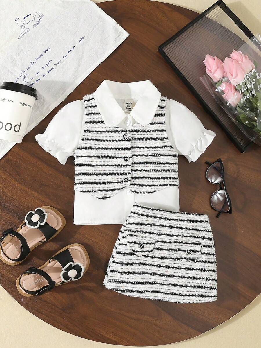 Bộ áo vest và váy ngắn tay thanh lịch cho bé gái mùa hè - Nhiều màu - Xem 1