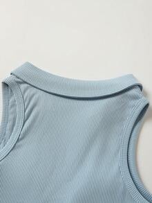 SHEIN Áo ba lỗ ngắn tay cổ polo thể thao màu xanh dành cho bé gái tuổi teen, Áo khoác ngoài mùa hè dành cho bé gái tập yoga - Màu xanh lam - Xem 4