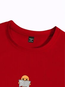 Claim Dot Men Summer Cartoon Letter Printed Round Neck Short Sleeve Casual T-Shirt