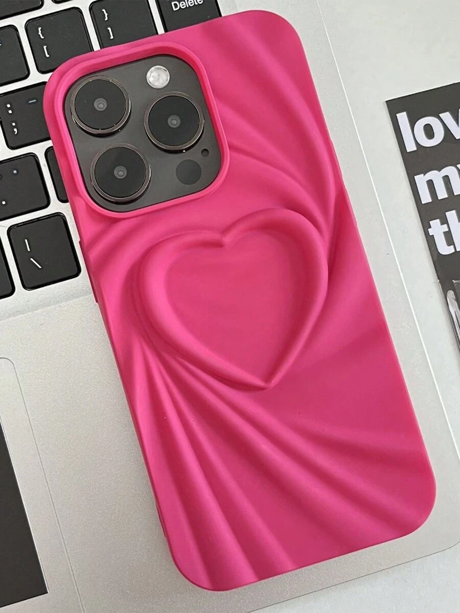Vỏ điện thoại họa tiết sóng trái tim mờ tương thích với iPhone - Màu Hồng Tươi - Xem 1