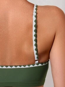 SHEIN Swim Women's Resort Striped Trim Sexy Bikini Set With Separated Bikini Set Summer Beach - Army Green - View 6