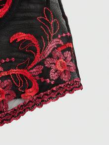 ROMWE Goth 深色哥特式宫廷风格花卉印花抹胸，女士分层单品 - 紅色 - 查看 4