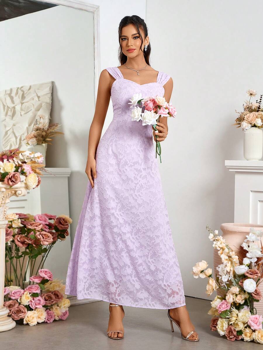 SHEIN Belle Solid Color Elegant Bridesmaid Dress With Thick Shoulder Straps, Sleeveless And Summer Style - Mauve Purple - View 1