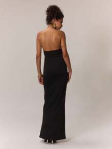 MUSERA 链条装饰长款连衣裙，90年代春季优雅度假伊比沙岛穿搭，假日夜店装扮长裙 - 黑色 - 查看 2