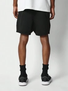 SUMWON Drop Crotch Short With Los Angeles Graphic - Black - View 4