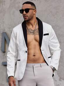 Manfinity Mode Men's Color-Block Shawl Collar Long Sleeve Single Button Casual Blazer Coat