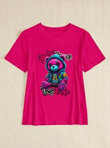 Maweii 加大码女式泰迪熊 T 恤 - 用柠檬制作趣味柠檬水 T 恤 | 彩色滴水艺术 T 恤 | 活力图案 T 恤 | 男女通用抽象设计 | 活力俏皮熊图案 T 恤女式上衣