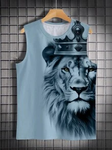 Manfinity Roughcore Men Crown & Lion Printed Wide Strap Tank Top For Summer - Blue - View 4