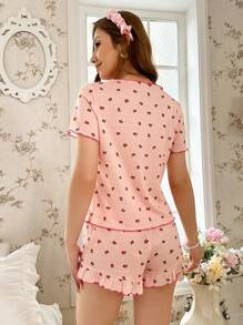 Women's Summer Pajama Set With Ditsy Floral Short Sleeve Round Neck Top And Shorts, Standard Code - Multicolor - View 2