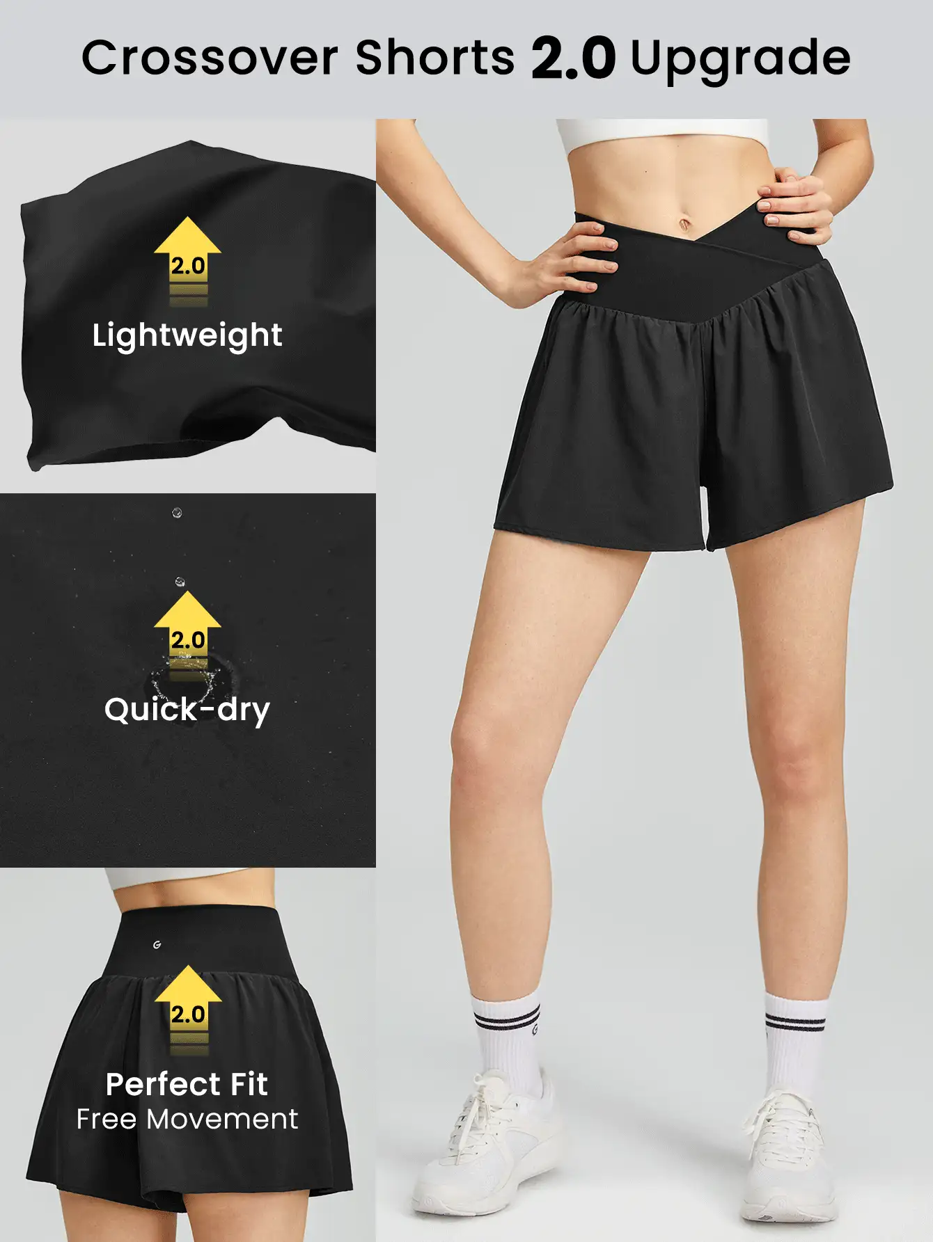 GLOWMODE 3 "VitalSwift Nhanh Khô Nhẹ Thắt Lưng Chữ A Quần Short Túi Tác Động Thấp Hàng Ngày Thường Ngày Mùa Hè - màu đen - Xem 2