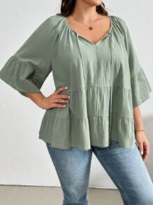 SHEIN Essnce Ropa de verano de talla grande: camisa verde, linda camisa de verano, ropa de otoño, ropa para niñas preadolescentes, ropa para maestras, camisetas divertidas, top de lino, lindos tops de verano, top de manga larga para mujeres, blusas para mujeres, lindos tops para ropa escolar, ropa de otoño boho - Verde militar - Ver 6