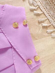 SHEIN Falda morada con pliegues y detalles de botones para niña joven, perfecta para uso casual - Morado - Ver 6