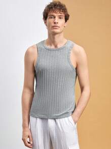 Manfinity VCAY Men's 2pcs Solid Color Knitted Striped Sleeveless Regular Fit Casual Top, Suitable For Everyday Outfit In Spring And Summer