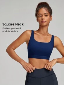 GLOWMODE Square-Neck Sports Bra Medium Impact Jogging Gym Training Daily Quick Dry Moisture Wicking