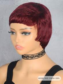Tóc giả tóc thật cắt Pixie ngắn thẳng có mái 99J màu đỏ tía làm bằng máy, tóc cắt Pixie ngắn cho phụ nữ sử dụng hàng ngày - S99JC - Xem 5