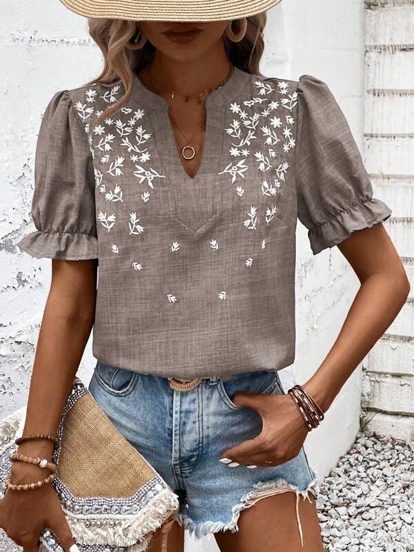 SHEIN JORESS Women's Embroidered Shirt For Daily, Beach Vacation, Holiday, Leisure, Summer