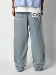 SUMWON Loose Fit Jean With Knee Panel Detail - Blue - View 4