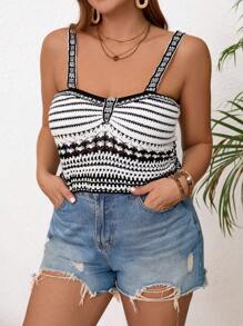 SHEIN Frenchy Casual Plus Size Women's Striped Knitted Tank Vacation Top