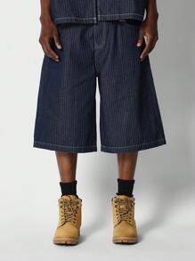 SUMWON 背面带图案的细条纹牛仔短裤