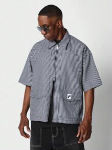 SUMWON 宽松版型细条纹木匠衬衫 - 寶藍色 - 查看 1