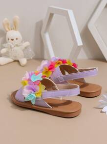 Sandalias planas de encaje floral para niñas de verano al aire libre, cómodas y versátiles con transpirabilidad