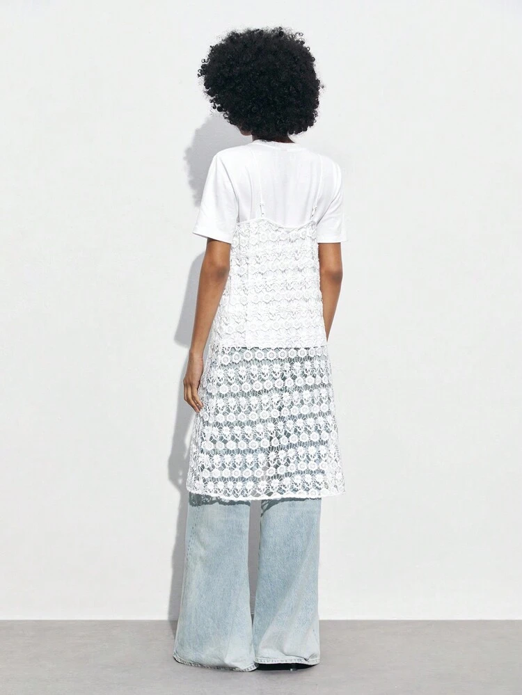 SHEIN Maija Women's Round Neck Casual Short Sleeve T-Shirt And Spaghetti Strap Dress Set