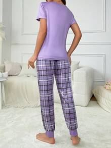 Women's Printed Plaid Casual Pajama Set