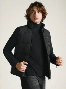 RueChic Men Printed Zip Up Vest Coat - Black - View 5