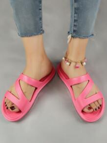 Sandalias de plástico para mujer, ligeras para el verano, anti-deslizantes, resistentes al desgaste y para usar en el baño - Rosa Fucsia - Ver 6