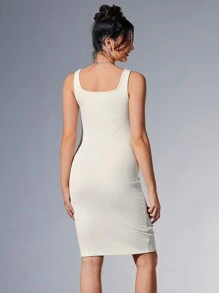 MaterniChic Maternity Casual And Comfortable Round Collar Shoulder Strap Tight Knit Knee-Length Dress, For Young And Mature Women - Apricot - View 6