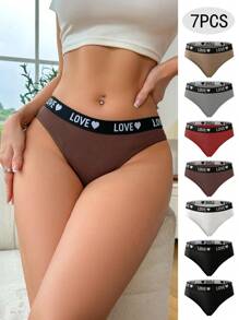Women Color-Blocked Edging Triangle Panties With Letter Print (Set Of 7) Sports