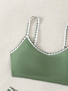 SHEIN Swim Women's Resort Striped Trim Sexy Bikini Set With Separated Bikini Set Summer Beach - Army Green - View 8
