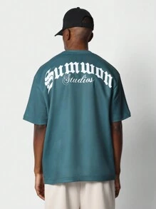 SUMWON Áo thun có in hình đồ họa mặt trước và mặt sau - màu xanh lá - Xem 2