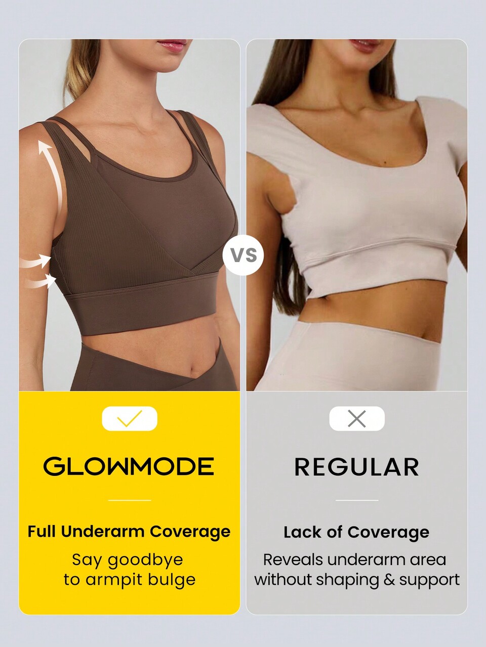 FeatherFit™-Ribbed 2-In-1 Full Coverage Side Support Sports Bra Light Support Low Impact Yoga Pilates Daily