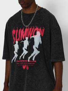 SUMWON 正面图案印花 T 恤 - 黑色 - 查看 3