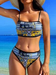 SHEIN Swim Bộ bikini họa tiết hoa gợi cảm cho kỳ nghỉ của phụ nữ, họa tiết ngẫu nhiên, dây đeo vai có thể tháo rời mùa hè - Nhiều màu - Xem 5