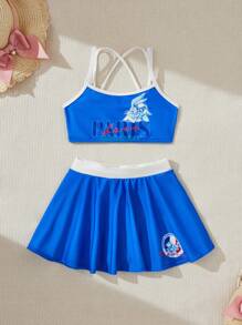 LOONEY TUNES X SHEIN Young Girl Cartoon And Letter Graphic Ringer Bikini Set Summer Beach - Multicolor - View 1