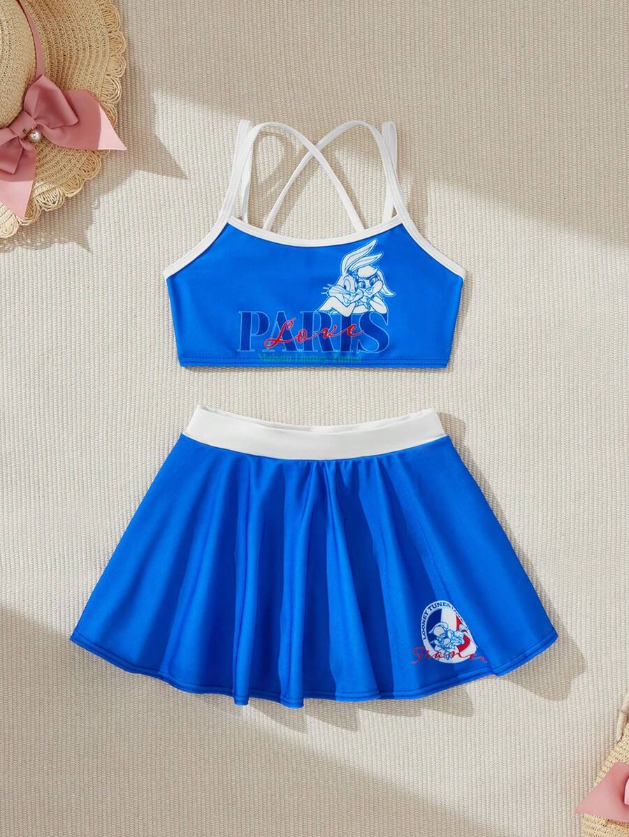 LOONEY TUNES X SHEIN Young Girl Cartoon And Letter Graphic Ringer Bikini Set Summer Beach - Multicolor - View 1