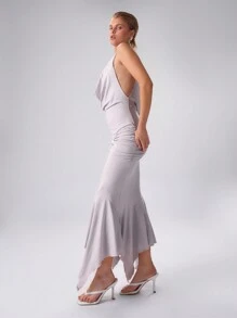 MUSERA 希腊女神装扮 修身褶皱高领长裙 优雅春夏度假派对假日长裙 毕业舞会 - 淺灰紫 - 查看 4