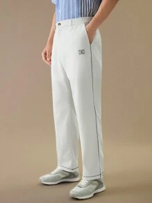 Manfinity VCAY Men's Solid Color Loose Straight Wide-Legged Pants,Back To School - White - View 3