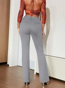 Apperloth A Elegant High Waist Double Button Slant Pocket Slim Flare Leg Pants Spring - Grey - View 2