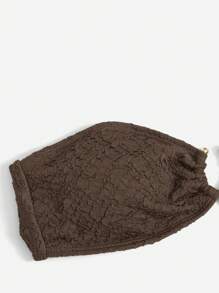 SHEIN Swim 女性度假無肩帶比基尼套裝，帶有環形連接件，純色，性感兩件式泳衣，夏日海灘泳裝 - 咖啡棕 - 查看 4